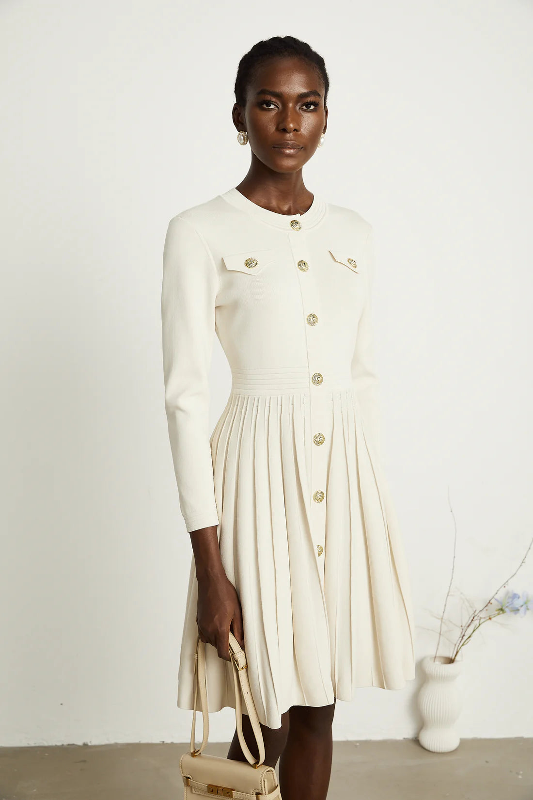 Berg white knitted pleated dress