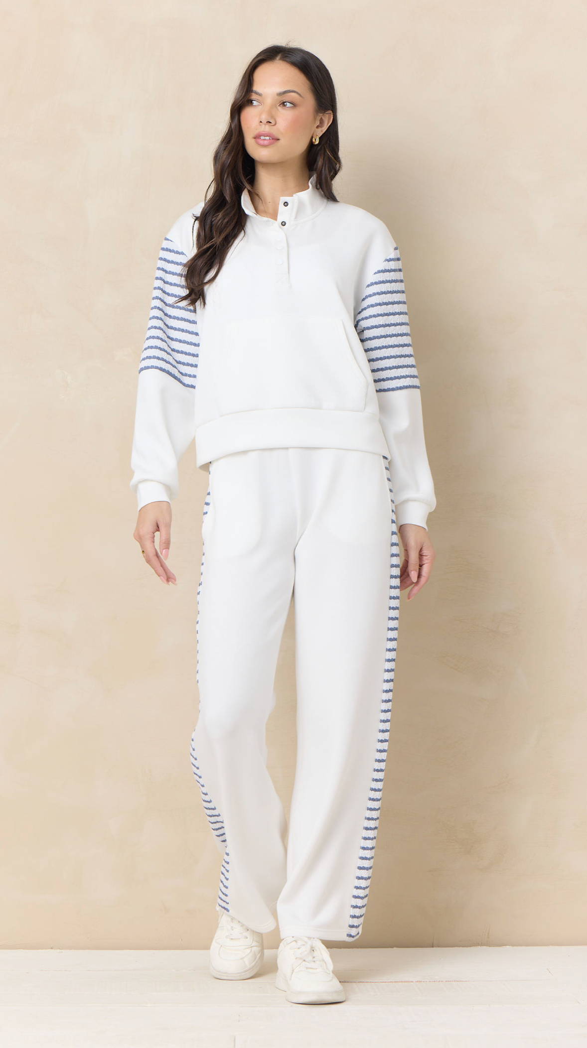 Cloud Fleece Snap - Ivory Stripe