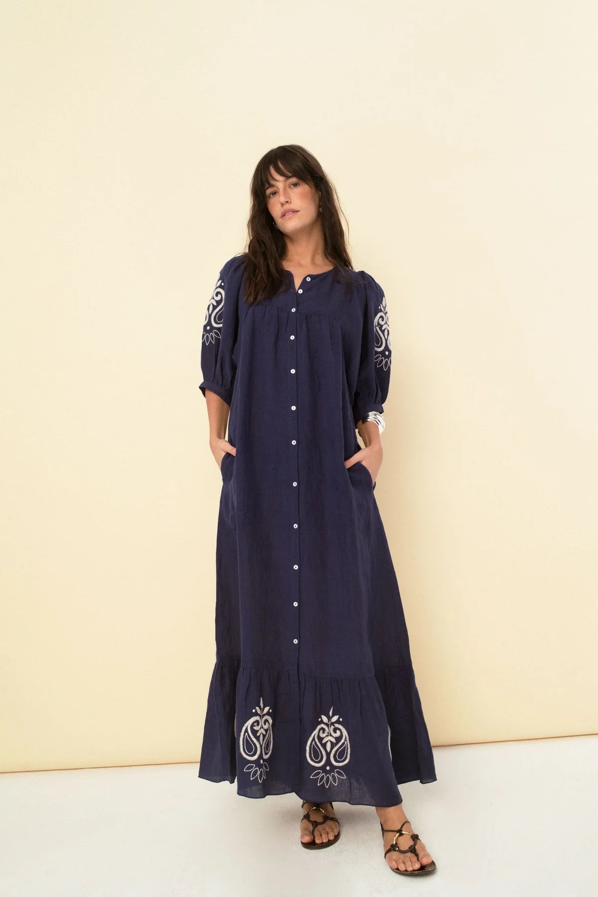 Sofia Dress Navy Linen