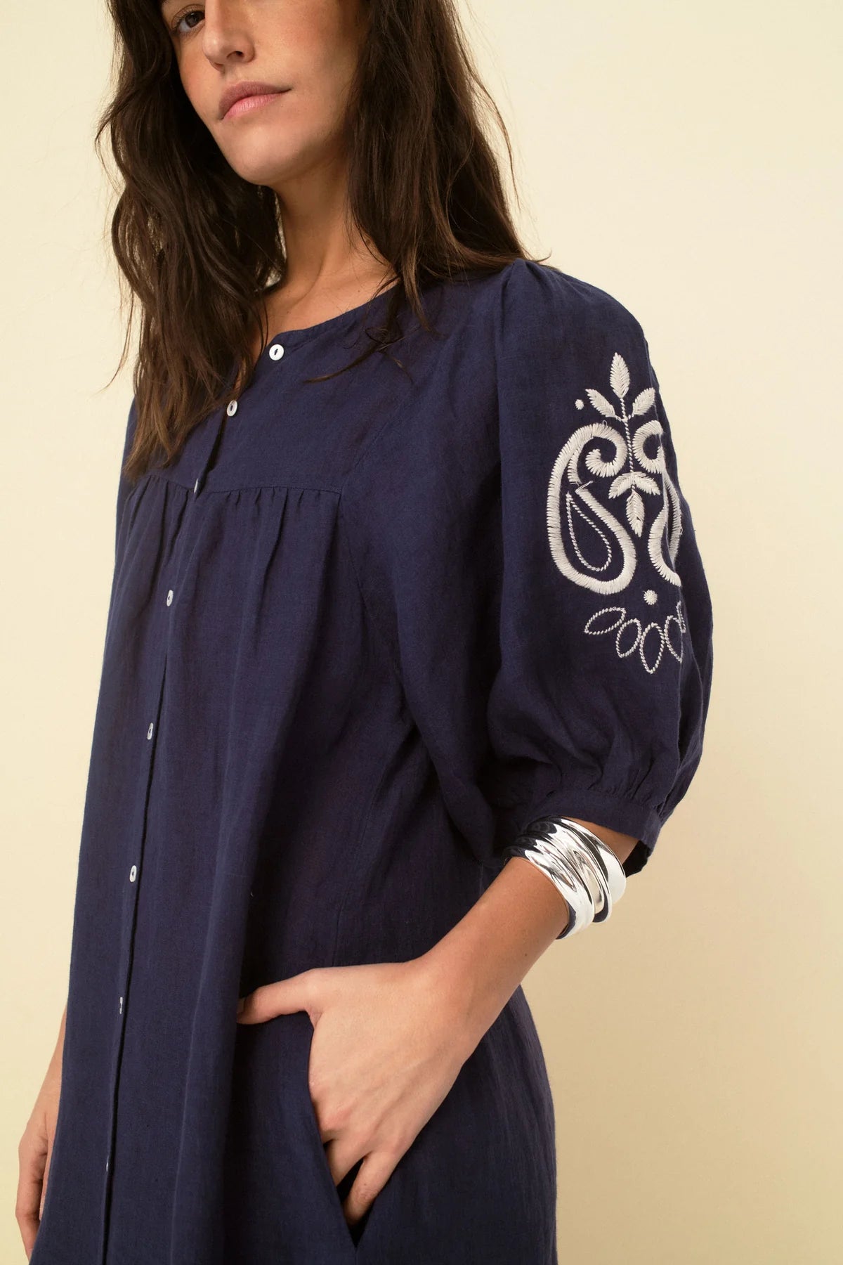Sofia Dress Navy Linen