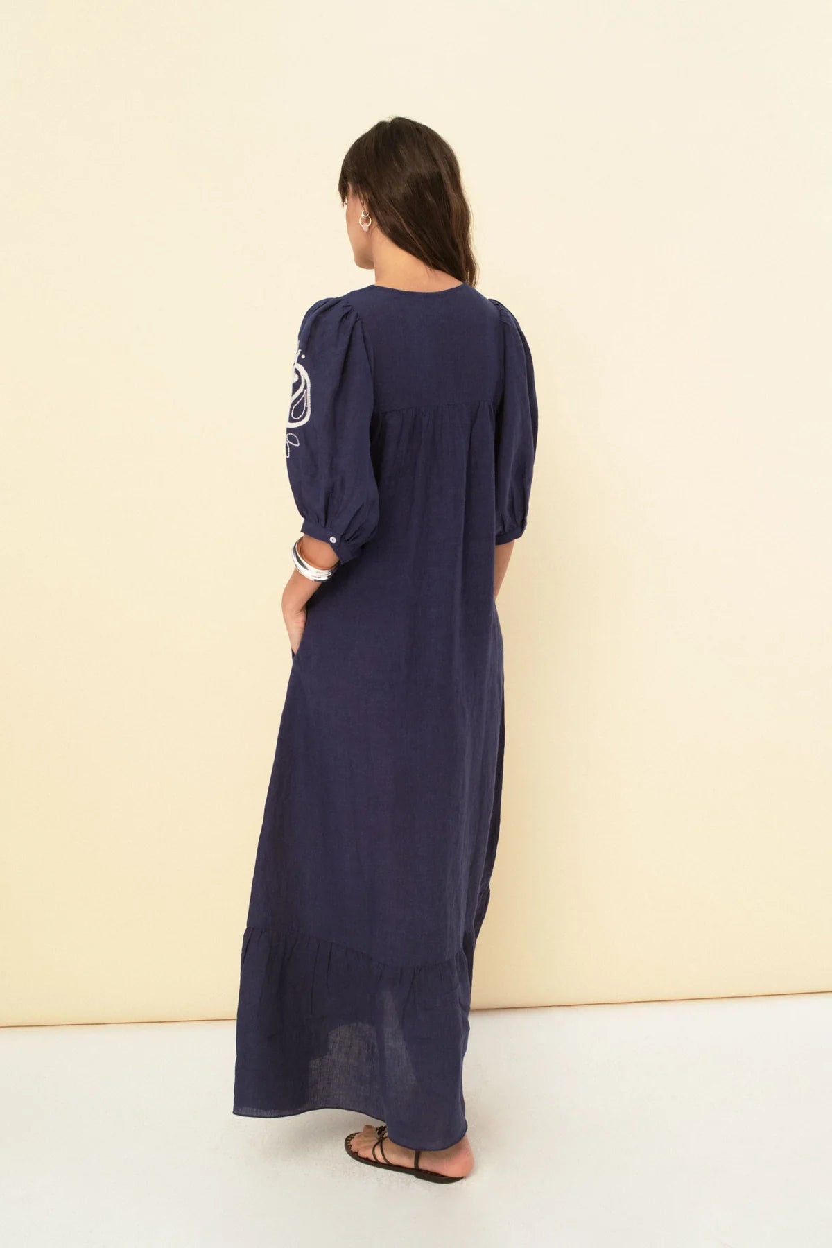 Sofia Dress Navy Linen