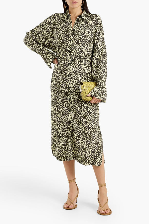 Printed Crepe Midi Shirt Dress