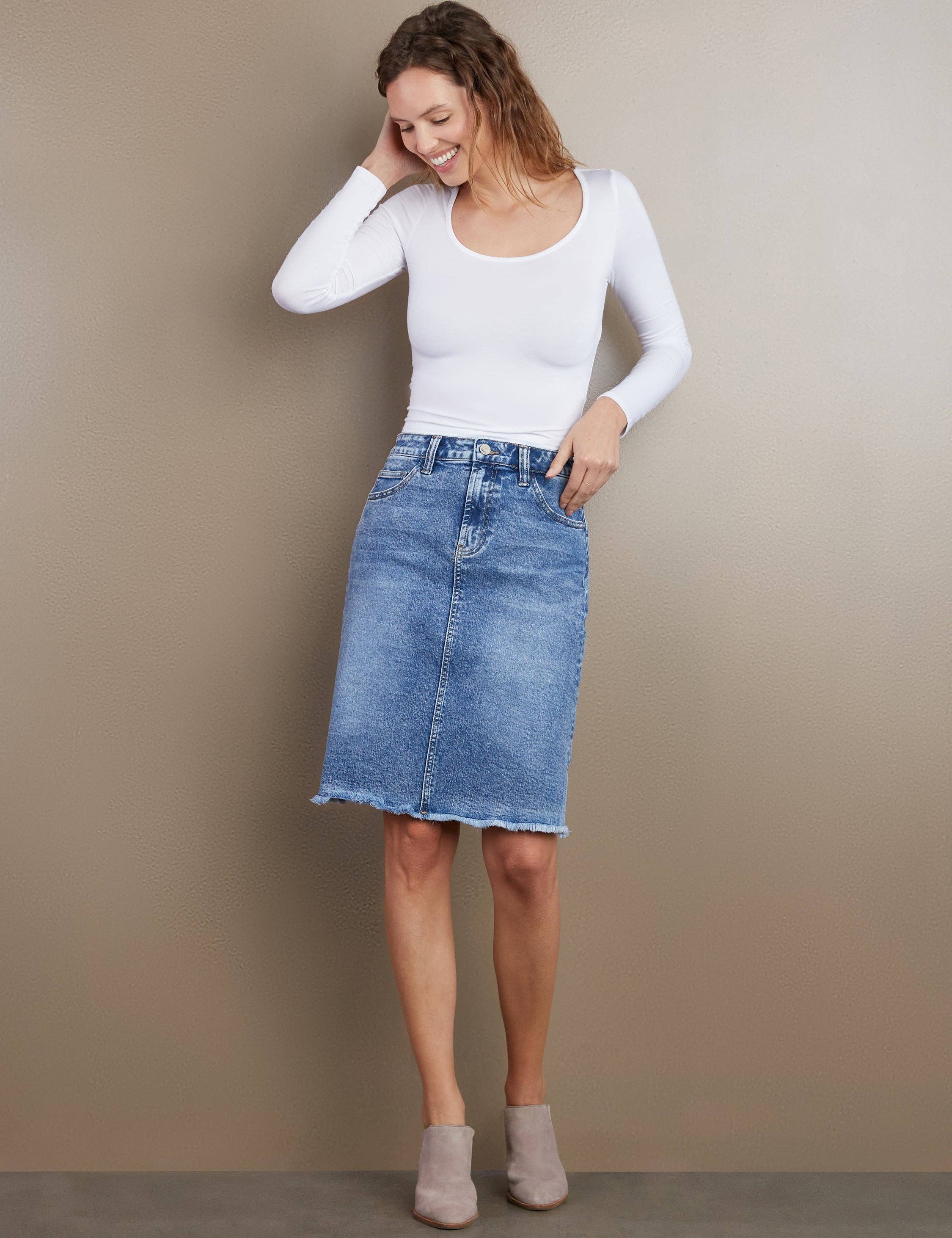 Fray Hem Jean Skirt