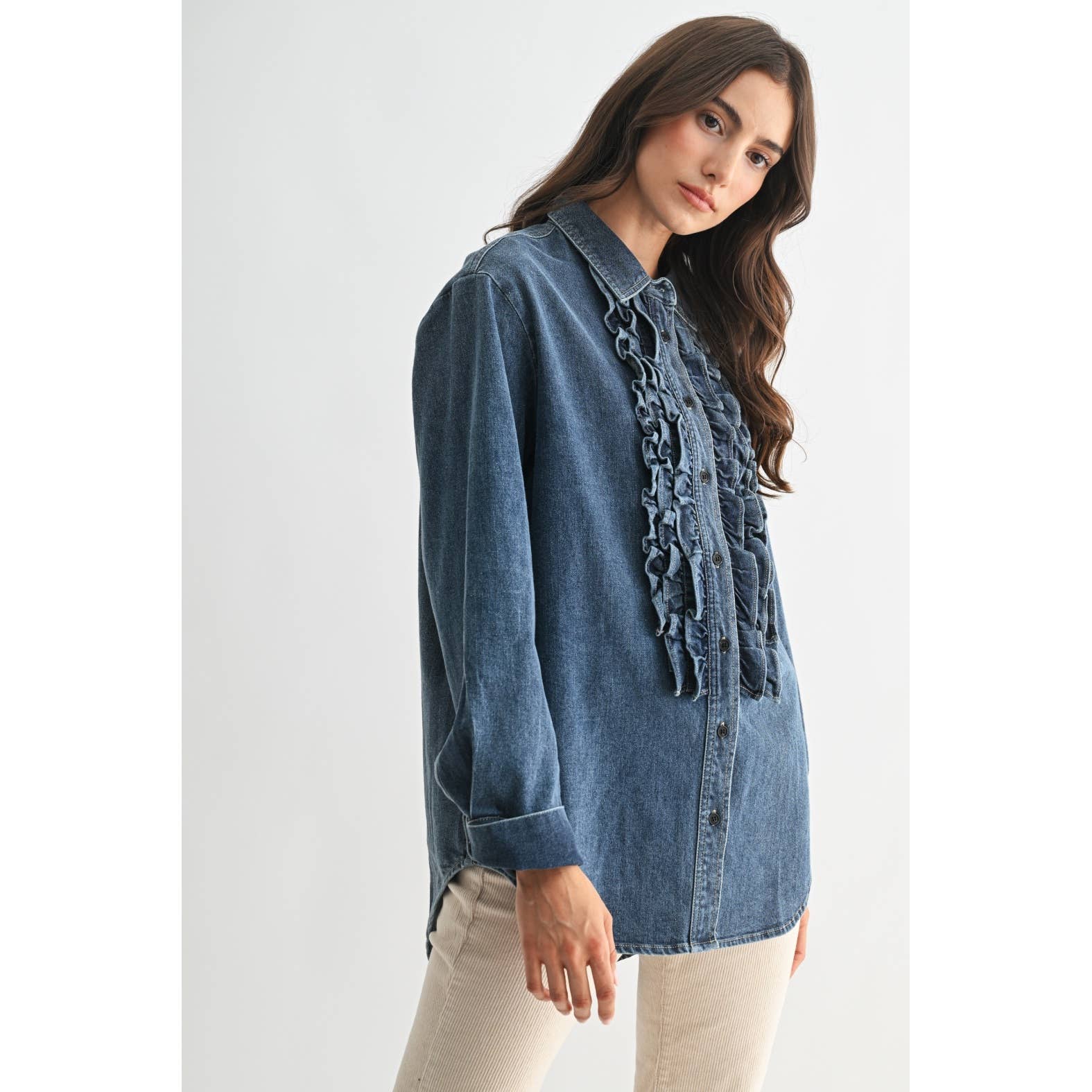 Ruffle Denim Shirt