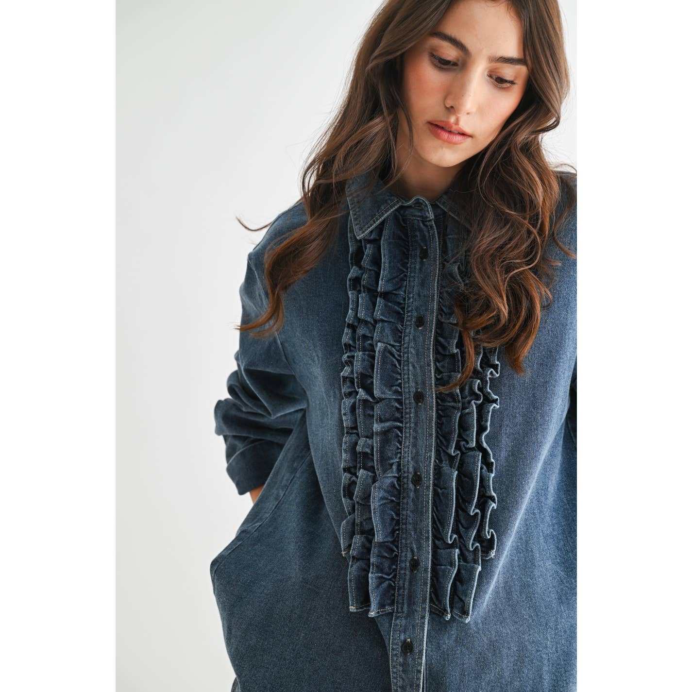 Ruffle Denim Shirt