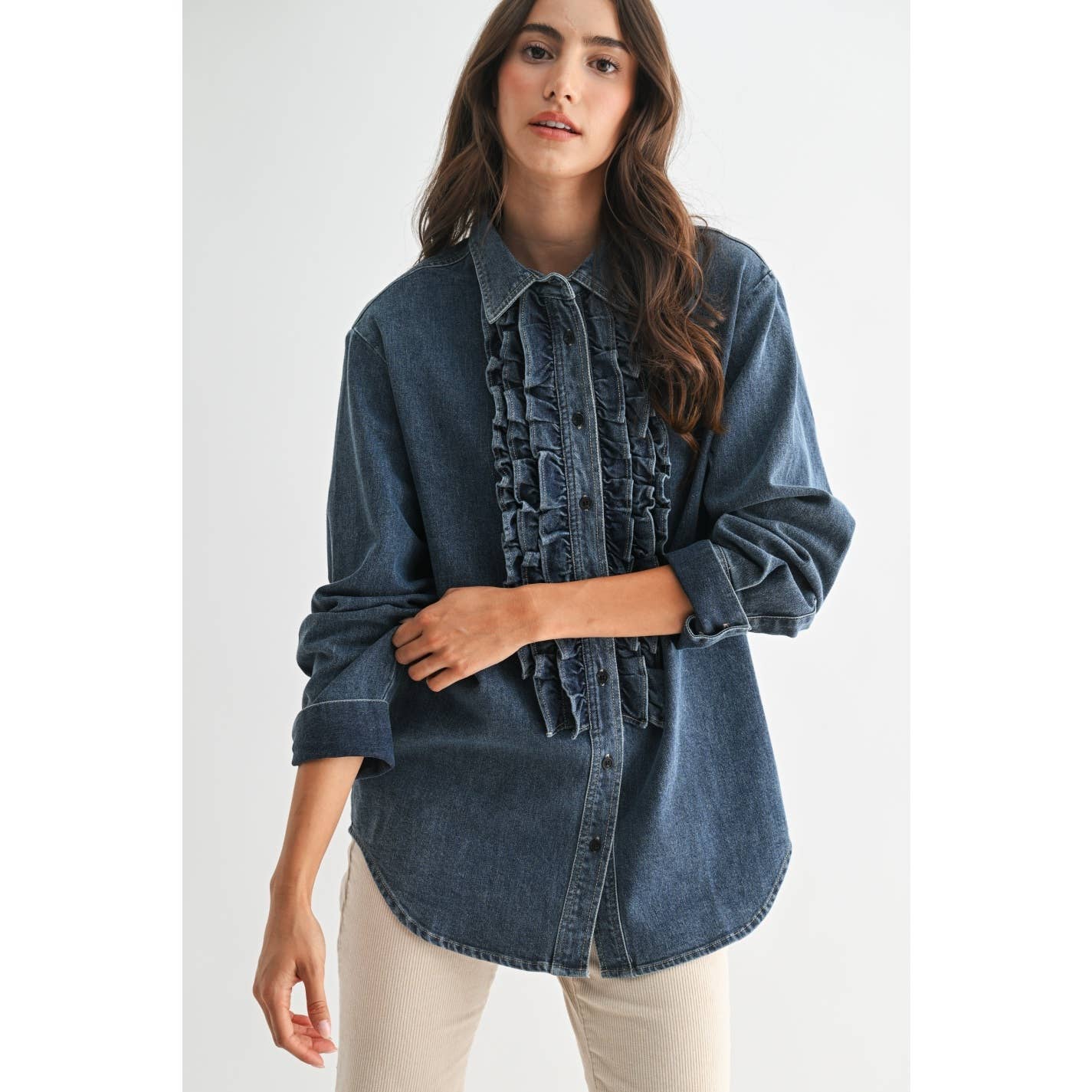Ruffle Denim Shirt