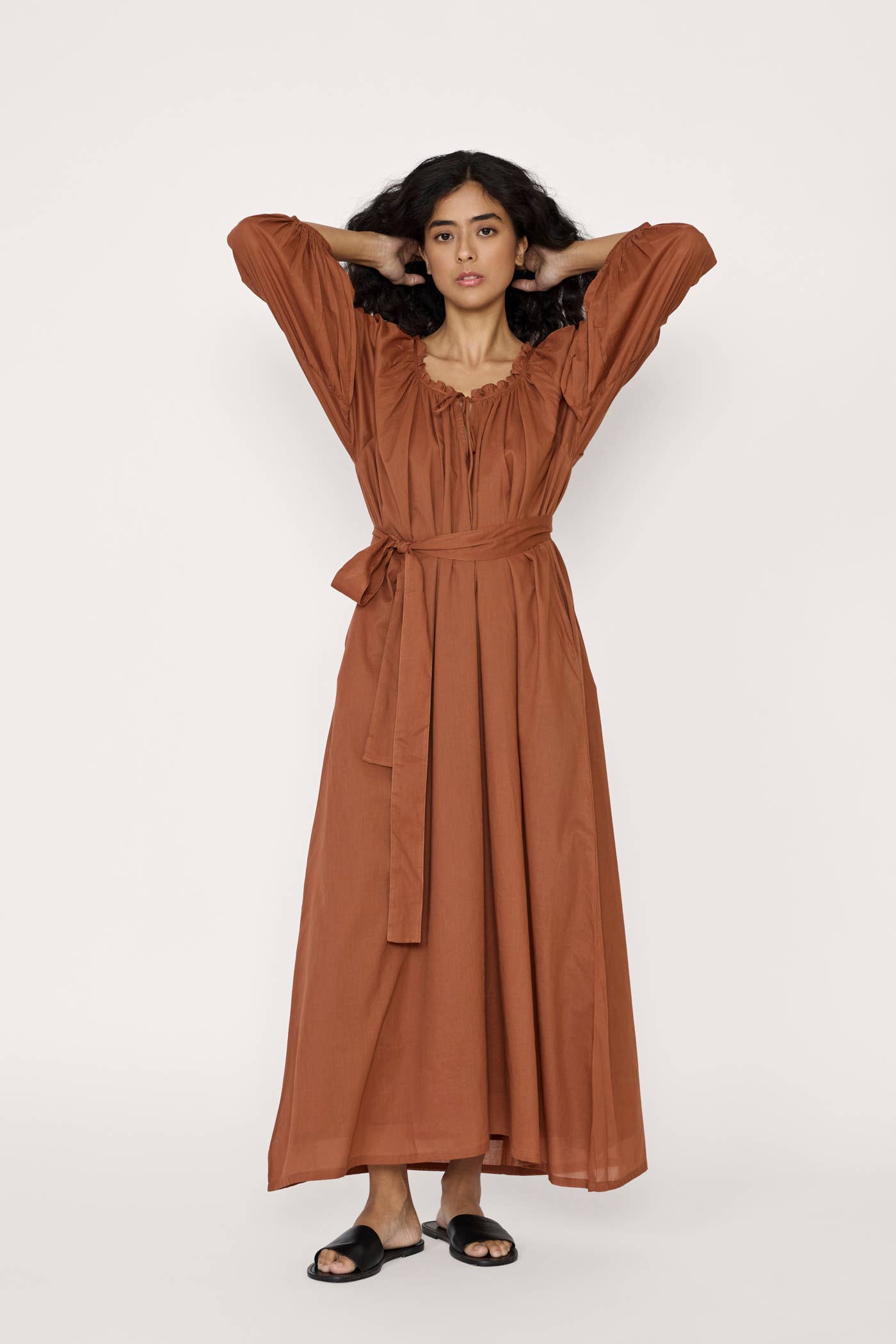 Long Sleeve Plunge Dress - Clay