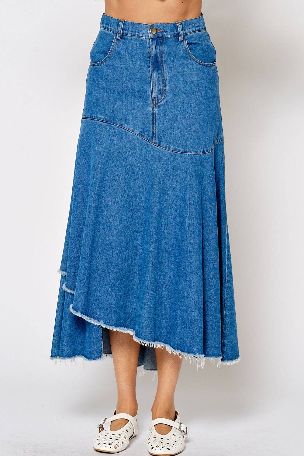 Frill Denim Midi Skirt