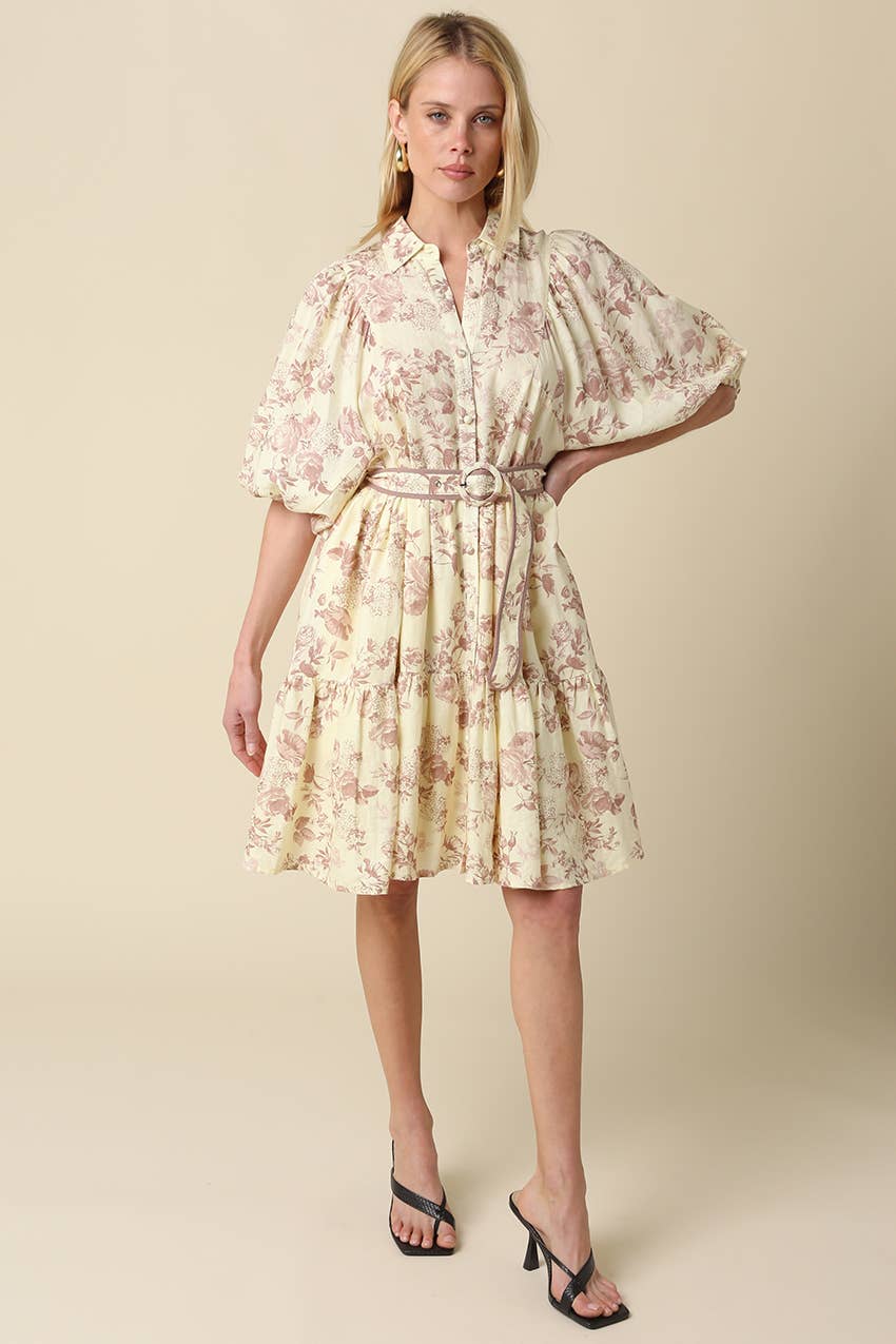 Kianna Floral Belted Shirt Dress