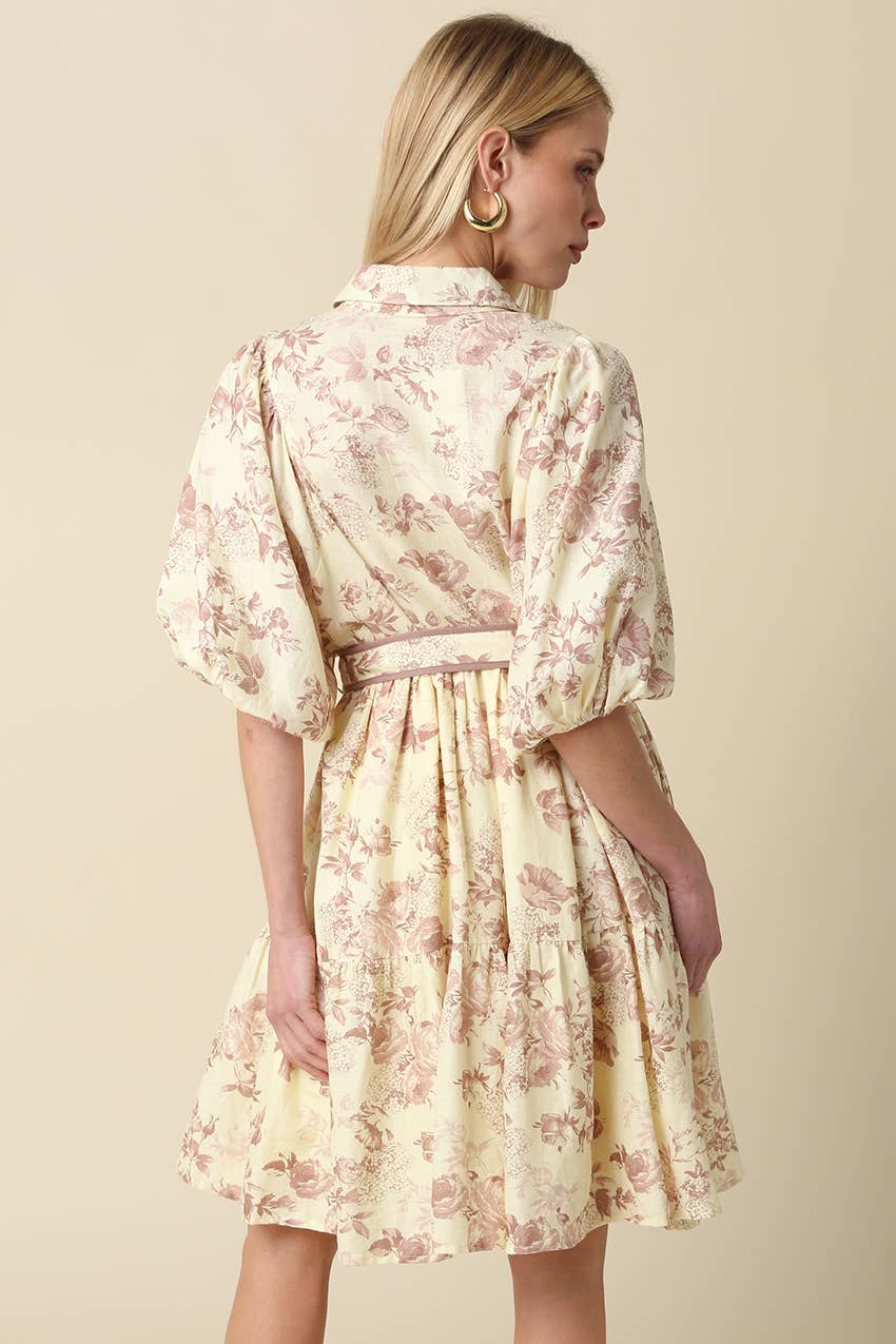 Kianna Floral Belted Shirt Dress