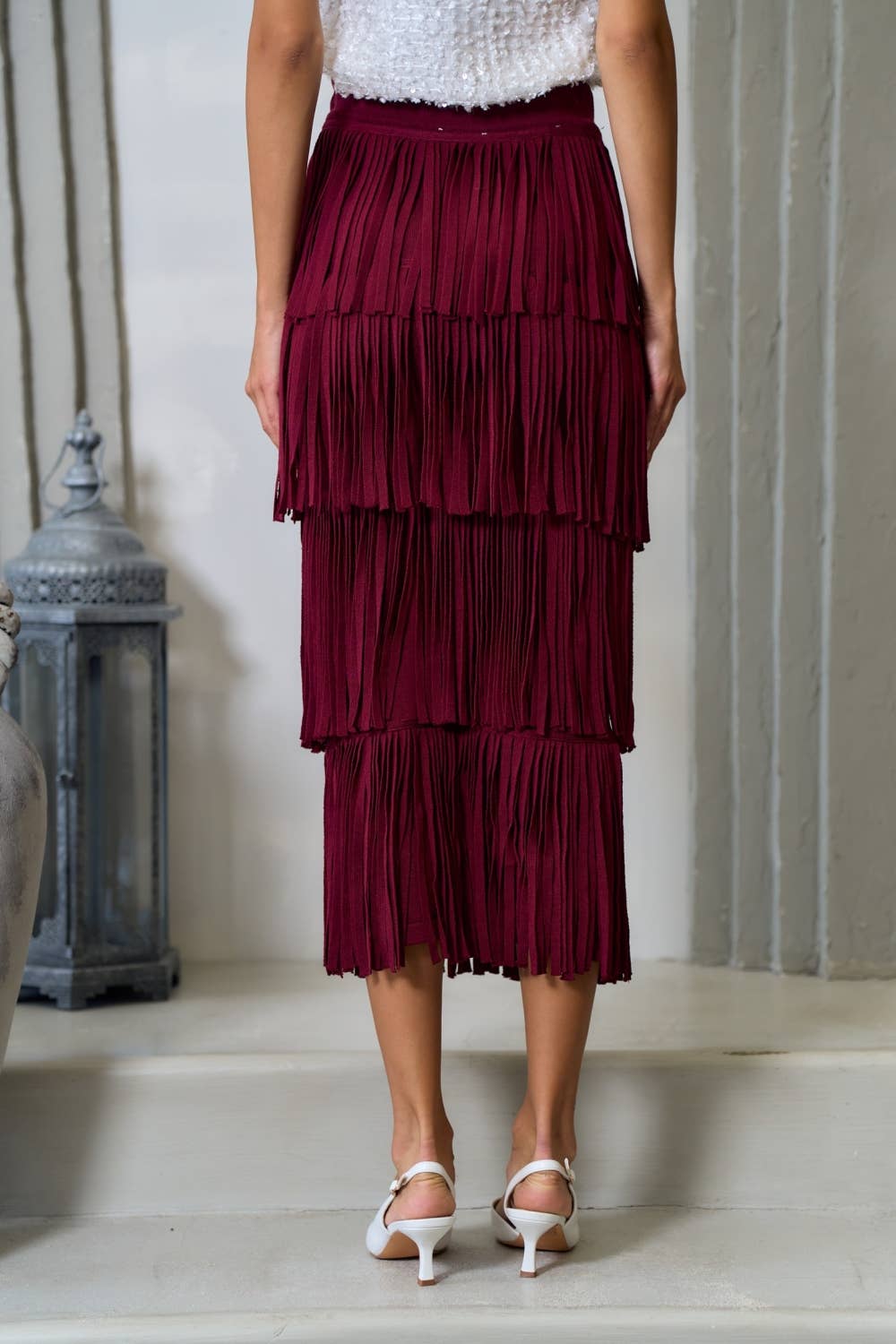 Malorca Fringe Sweater Skirt - Wine