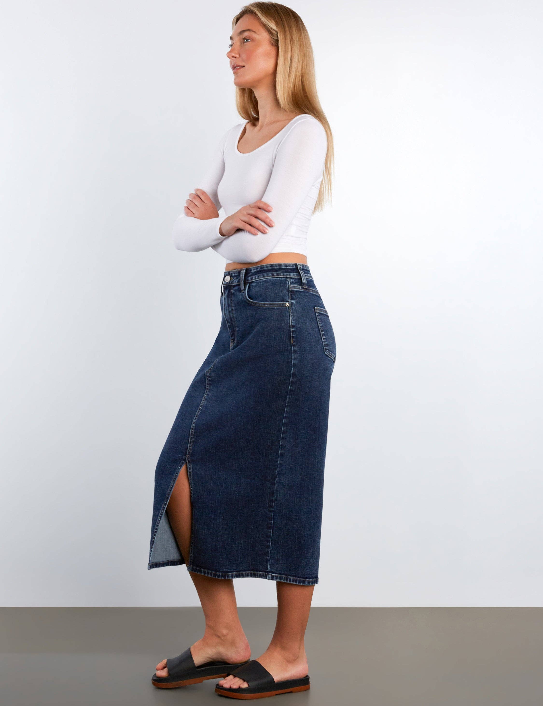 Lucy Denim Midi Skirt - Darkwash