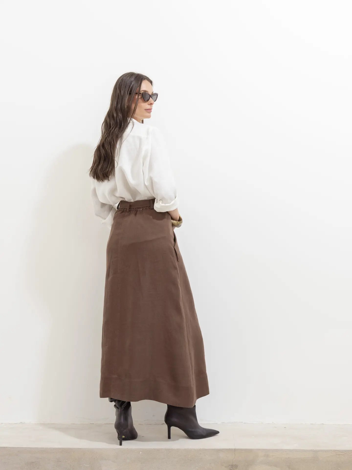 Paz Linen Set with Coral Shirt - Chocolate