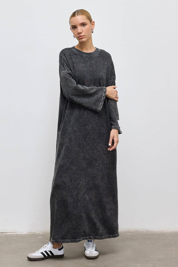 Faded Effect Basic Dress -  Anthracite